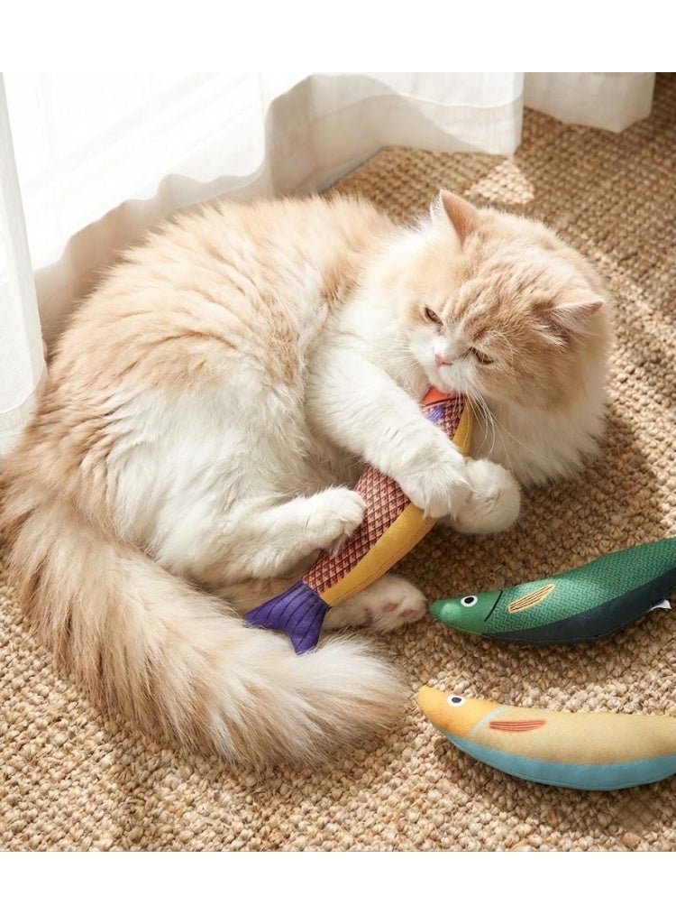 لعبة قطط، لعبة قطط ثلاثية القطع على شكل سمكة واقعية، ناعمة ومتينة. لعبة قطط تفاعلية داخلية، تشجع القطط الصغيرة على ممارسة الرياضة. لعبة نبتة القطط مصنوعة من خامة الخيش المتينة، مثالية للمضغ. - Image 2